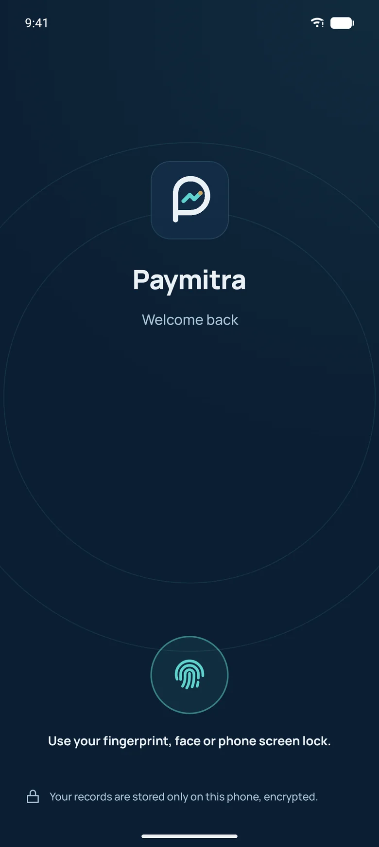 Paymitra lock screen asking to unlock with fingerprint
